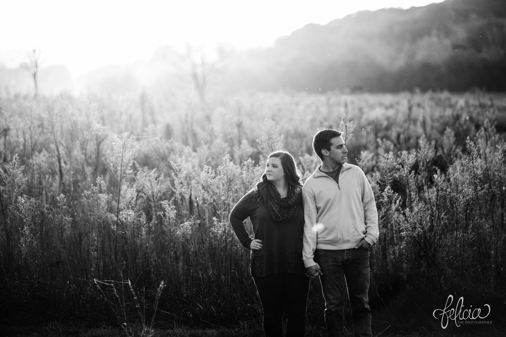 Black and White | engagement photos | fall engagement photos | engagement photography | Felicia the Photographer | images by feliciathephotographer.com | Sun Flare | Farm | Nature| Golden Hour | Holding Hands 