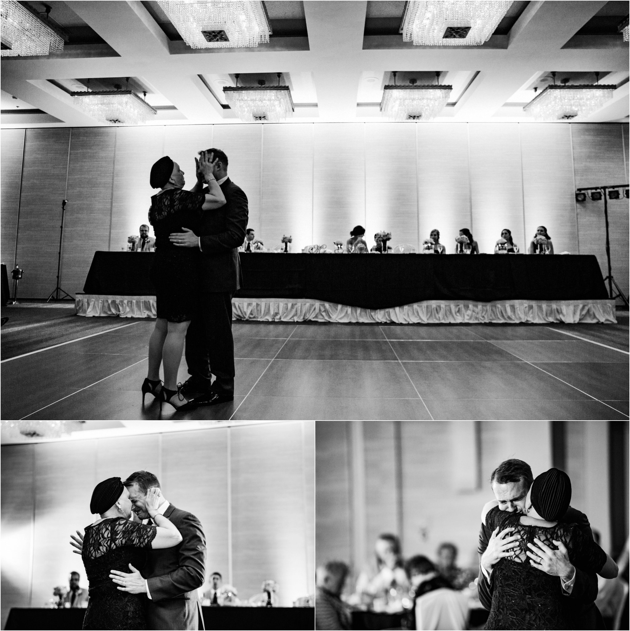 black and white | wedding | wedding photos | wedding photography | images by feliciathephotographer.com | Country Club Plaza | Kansas City | The Marriott | Unity Temple | reception venue | reception activities | mother son dance | emotional | candid 