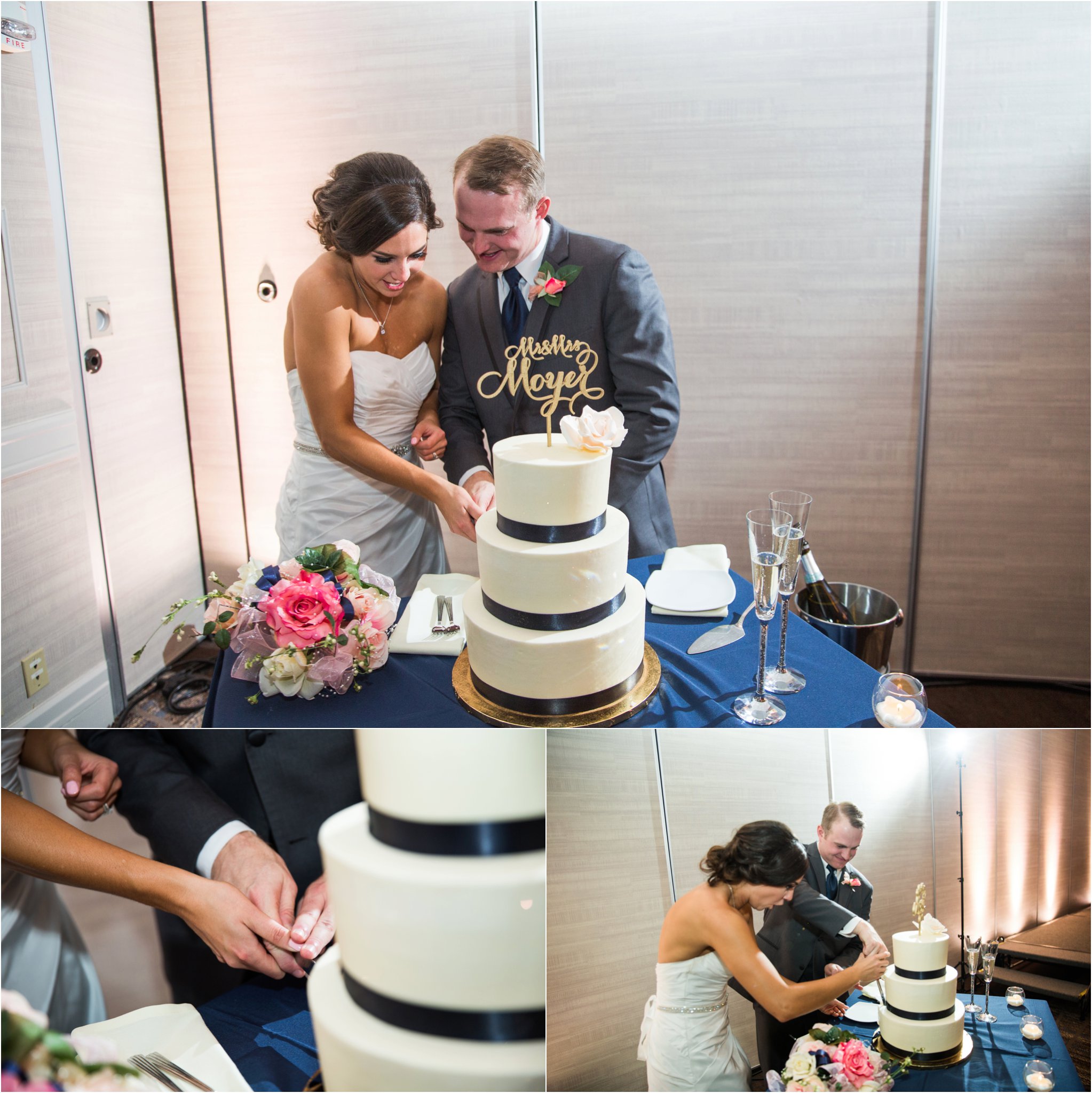 wedding | wedding photos | wedding photography | images by feliciathephotographer.com | Country Club Plaza | Kansas City | The Marriott | Unity Temple | reception venue | reception activities | cutting the cake 