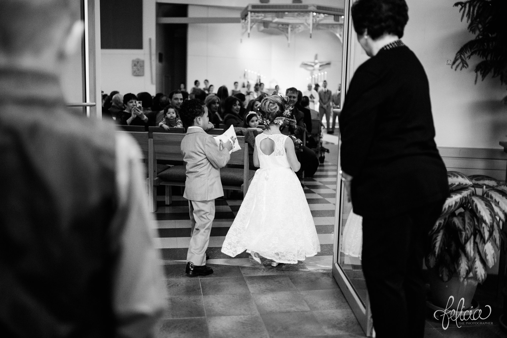 black and white | wedding | wedding photography | wedding photos | Kansas City | St. Patrick's Catholic Church | Hawthorne House | images by feliciathephotographer.com | crimson wedding | Christmas Wedding | candid | flower girl | ring bearer | ceremony 