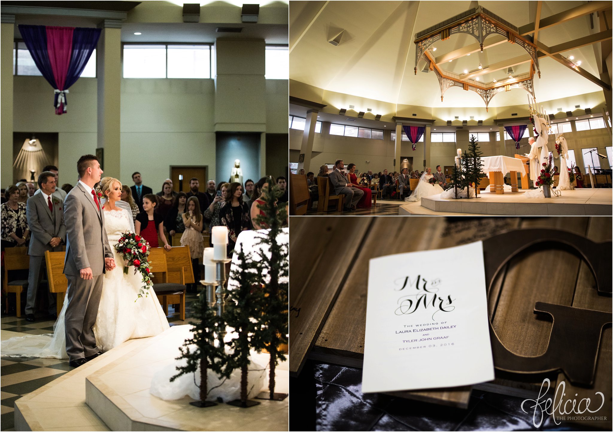 wedding | wedding photography | wedding photos | Kansas City | St. Patrick's Catholic Church | Hawthorne House | images by feliciathephotographer.com | crimson wedding | Christmas Wedding | ceremony | bride and groom at the altar 