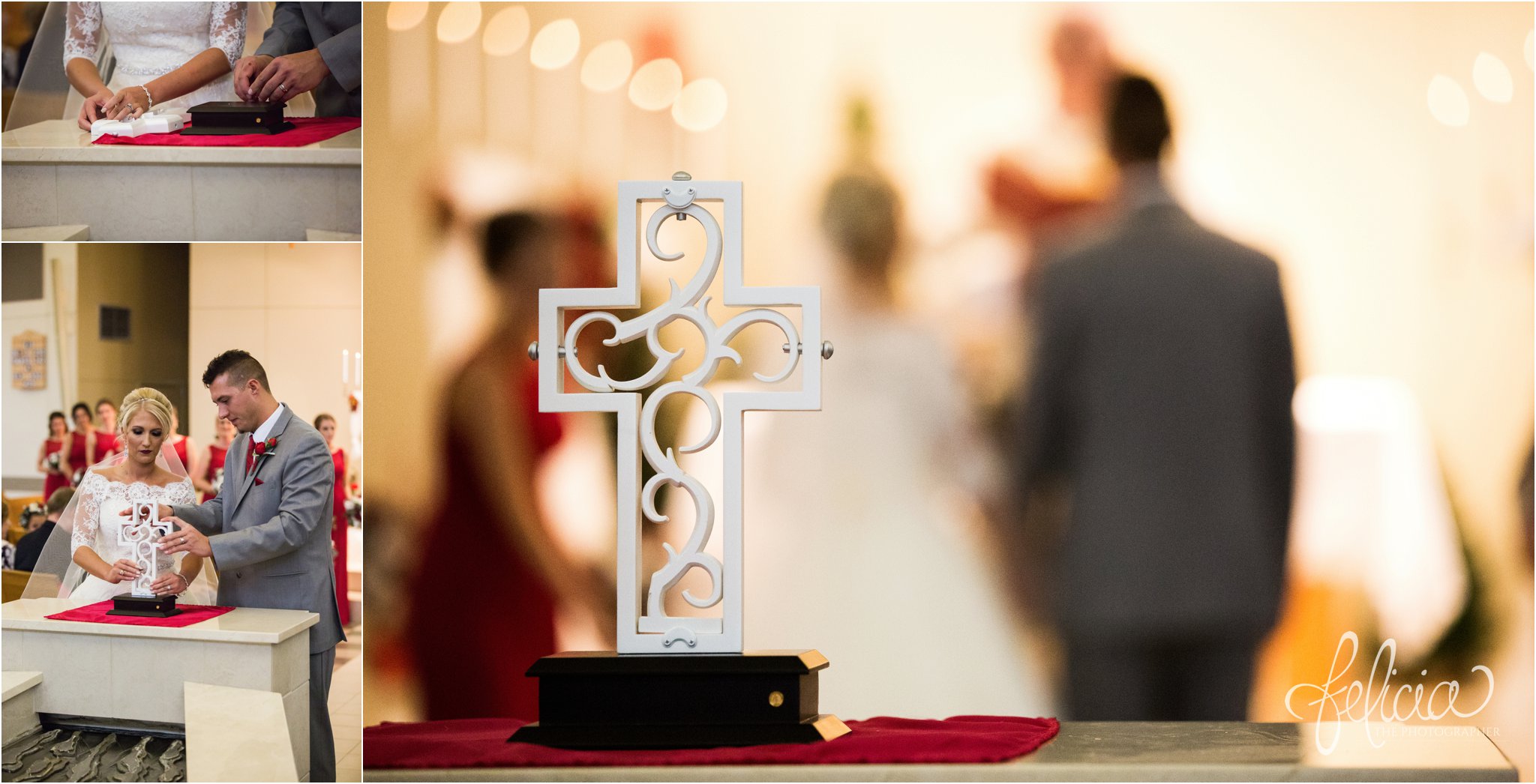 wedding | wedding photography | wedding photos | Kansas City | St. Patrick's Catholic Church | Hawthorne House | images by feliciathephotographer.com | crimson wedding | Christmas Wedding | ceremony | red and green bouquet | bride and groom at altar | ceremony decor 