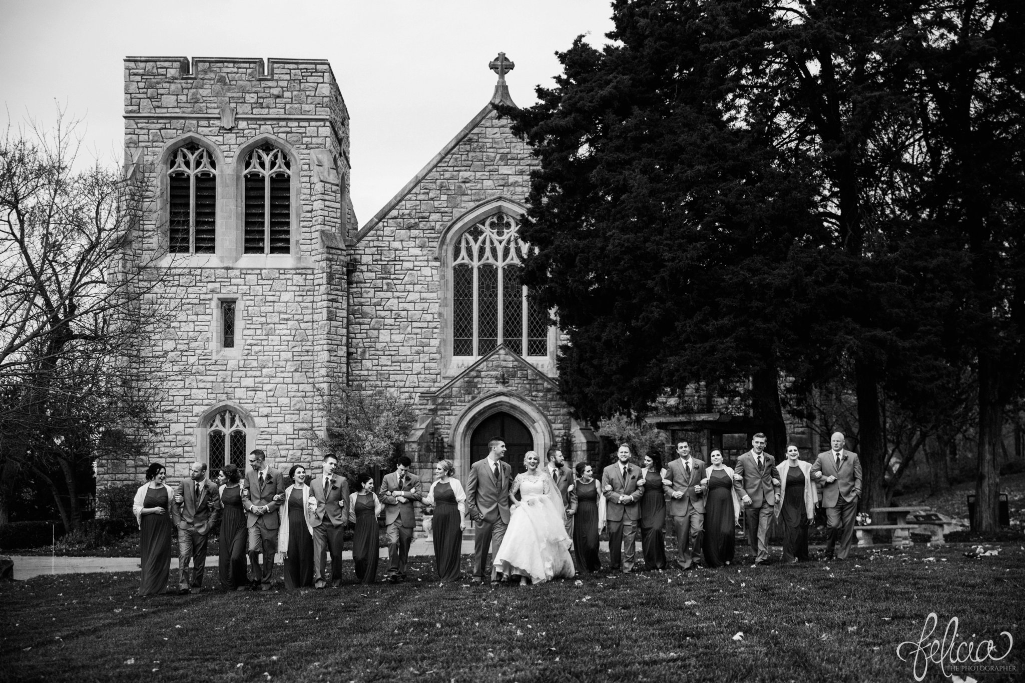 black and white | wedding | wedding photography | wedding photos | Kansas City | St. Patrick's Catholic Church | Hawthorne House | images by feliciathephotographer.com | crimson wedding | Christmas Wedding | winter portraits | church background | bridal party 