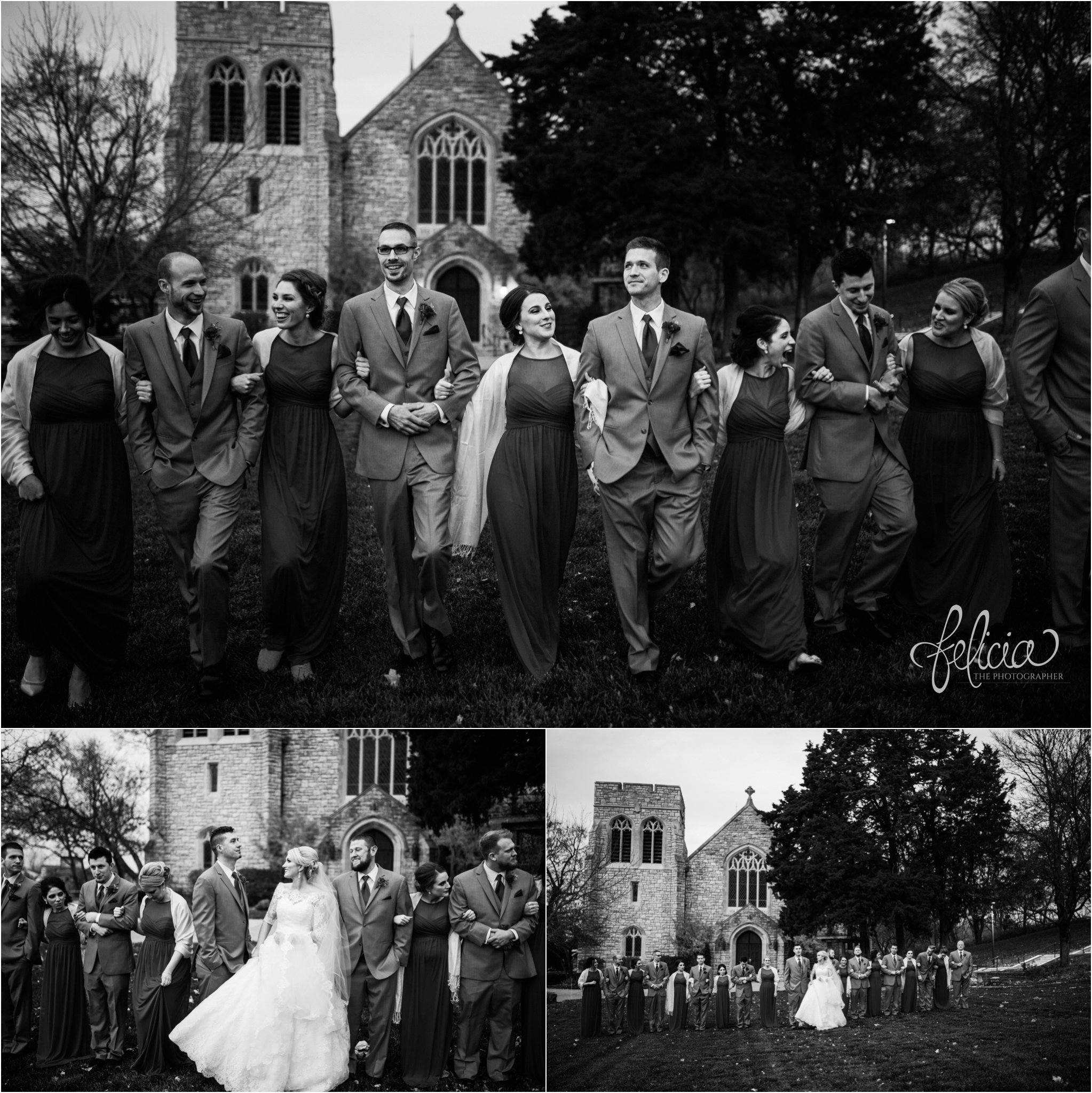 black and white | wedding | wedding photography | wedding photos | Kansas City | St. Patrick's Catholic Church | Hawthorne House | images by feliciathephotographer.com | crimson wedding | Christmas Wedding | winter portraits | church background | bridal party 