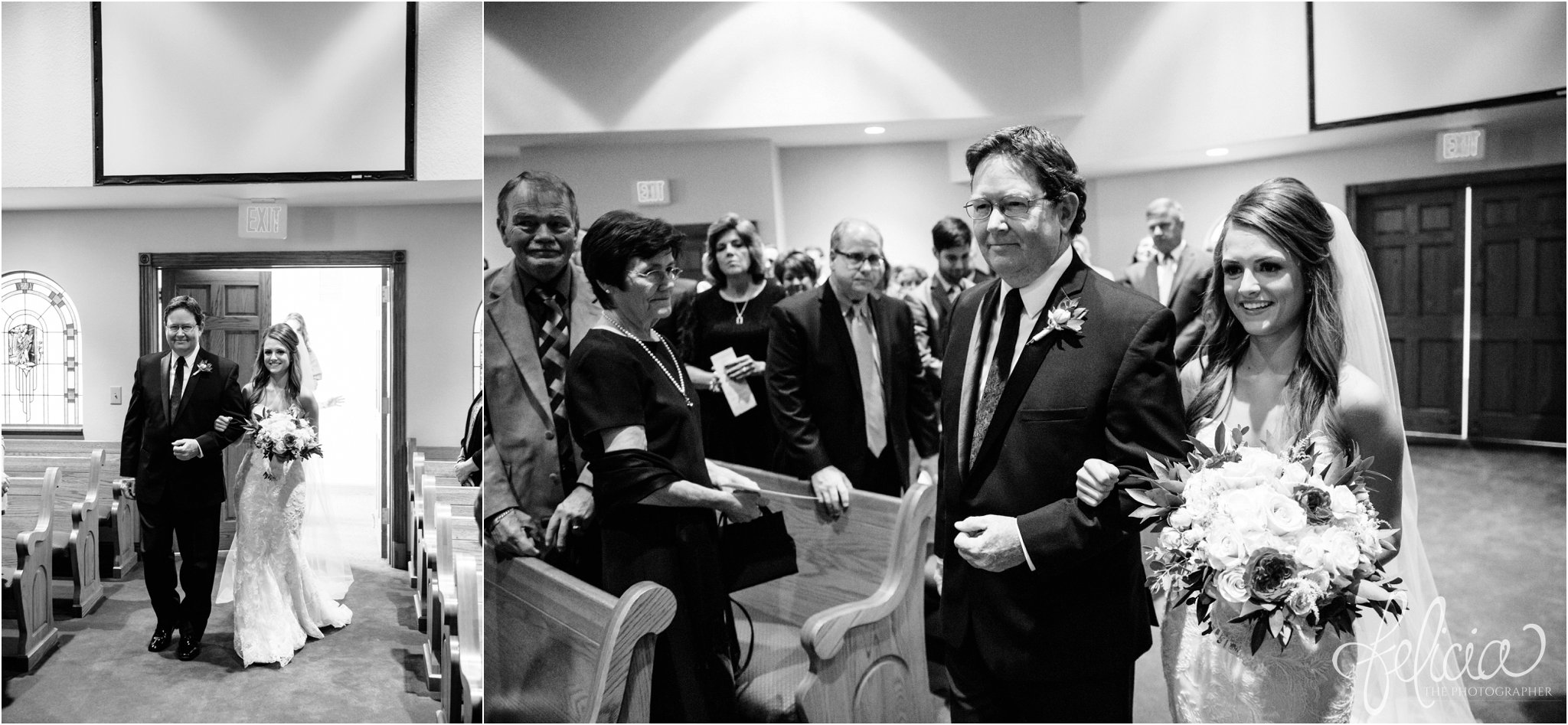 black and white | wedding | wedding photos | industrial | Rumely Event Space | wedding photography | images by feliciathephotographer.com | West Bottoms | wedding ceremony | The Providence Baptist Church | bride arrival | here comes the bride | father of the bride | walking down the aisle 