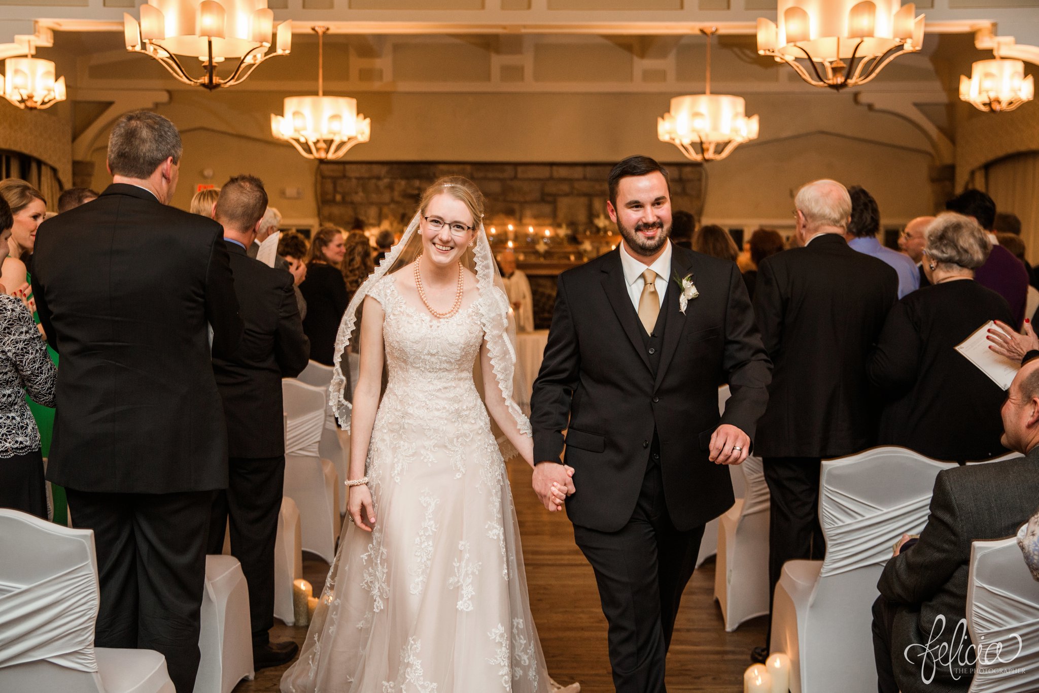 black and white | wedding | wedding photos | wedding photography | black and gold | Winter Wedding | Gatsby Wedding | The Elms | images by feliciathephotographer.com | Excelsior Springs | historic venue | gold ambiance | wedding venue | wedding ceremony | bride and groom down the aisle | candid 