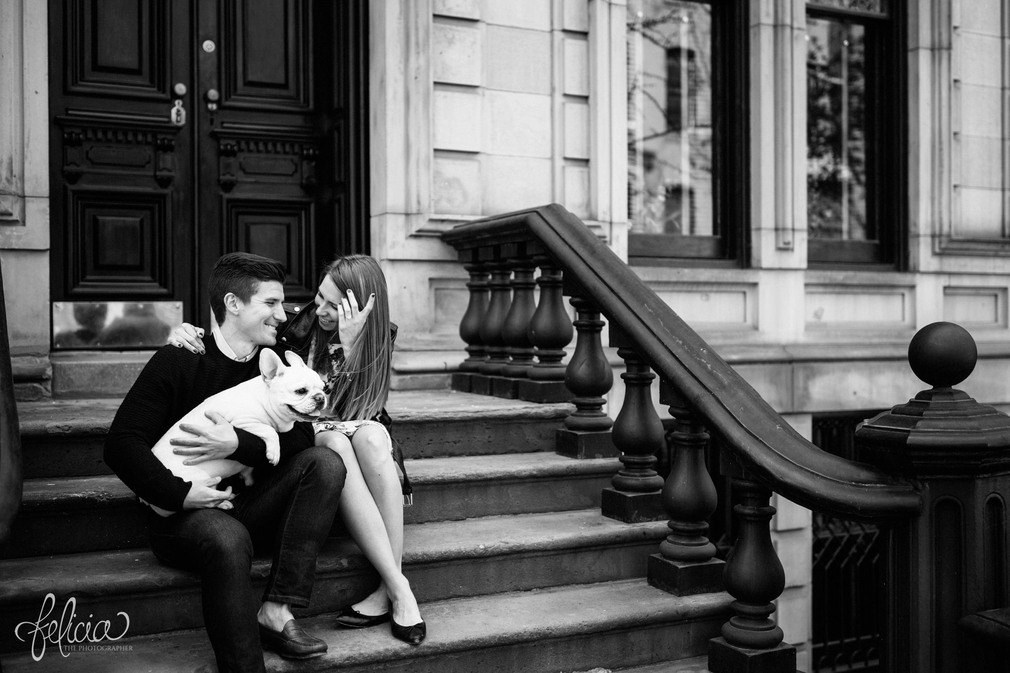 wedding | New York City | West Village | New York City photography | wedding photography | images by feliciathephotographer.com | engagement photos | engagement pictures in New York City | laughing bride and groom | black and white | stairwell photography | brickstone 