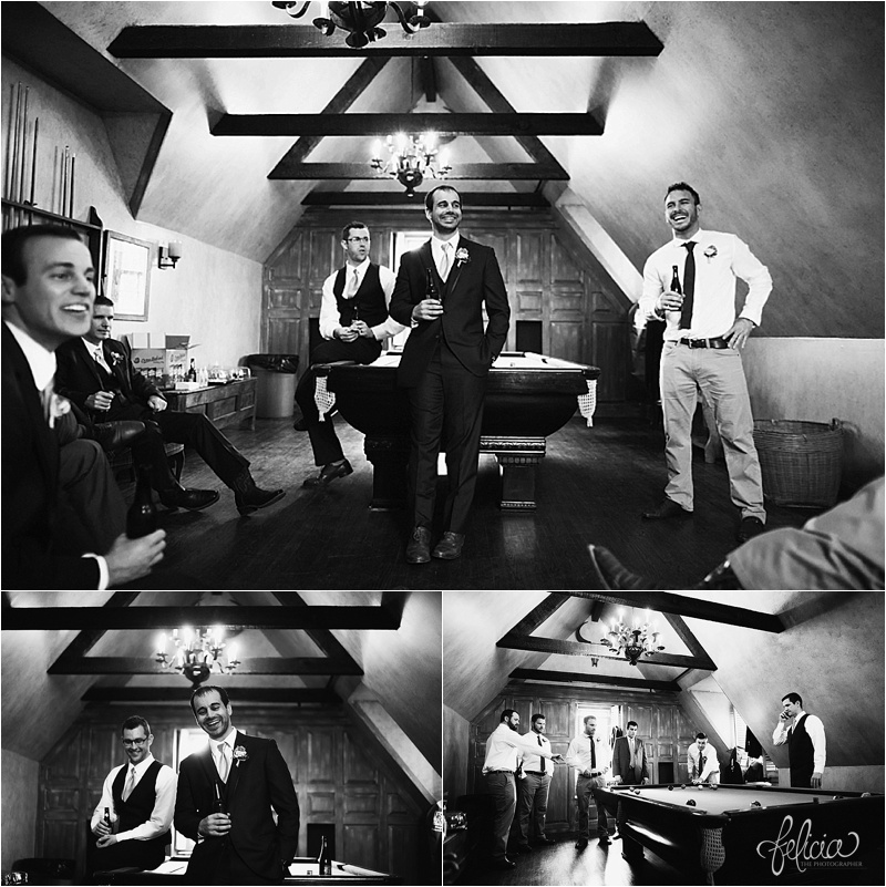 images by feliciathephotographer.com | mildale farm | destination wedding photographer | kansas | country | groom | getting ready | details | pre-ceremony | black and white | jos. a bank | natural light | friends | playing pool | attic | 