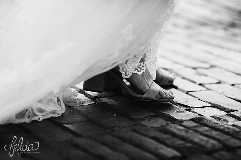 images by feliciathephotographer.com | mildale farm | destination wedding photographer | kansas | country | details | steve madden | lace | gown gallery | justin alexander | brick | black and white 
