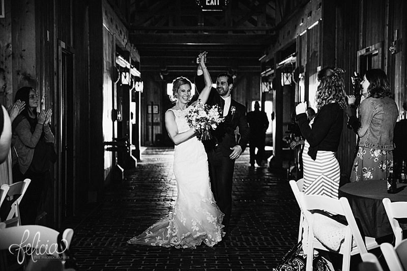 images by feliciathephotographer.com | mildale farm | destination wedding photographer | kansas | country | black and white | grand entrance | holding hand | reception | celebration | lace 