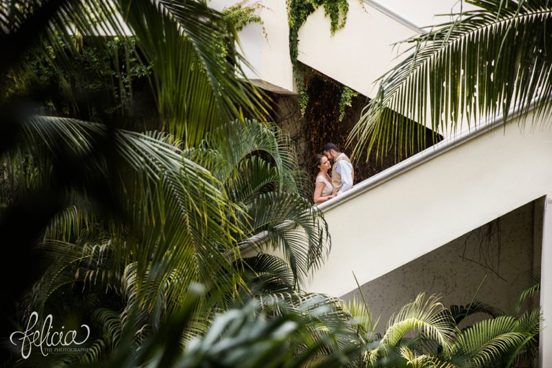 images by feliciathephotographer.com | Destination Beach Wedding | Mexico Resort | Photography | Azul Sensatori | rain forest palm trees | portraits | bride and groom | chic | staircase | 