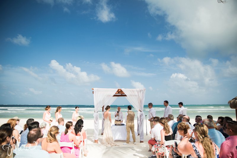 images by feliciathephotographer.com | Destination Beach Wedding | Mexico Resort | Photography | Azul Sensatori | blue skies | clouds | bride and groom | friends and family | ocean waves | canopy | ceremony