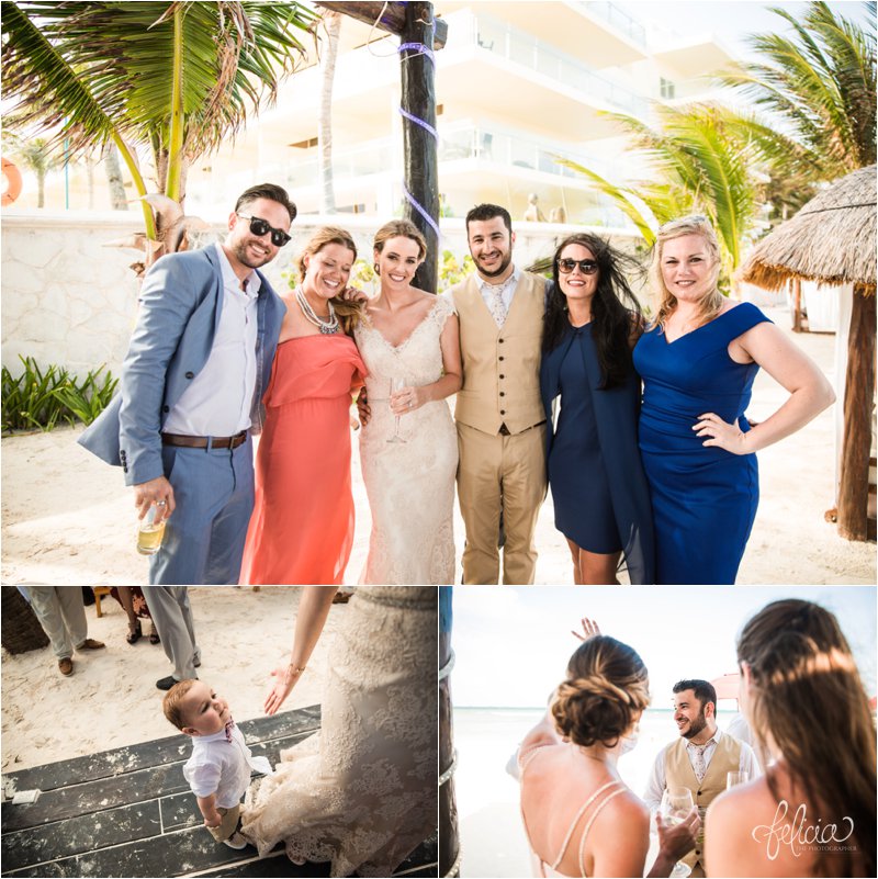 images by feliciathephotographer.com | Destination Beach Wedding | Mexico Resort | Photography | Azul Sensatori | married | cocktail hour | drinks | palm trees | little boy | ring barer | friends | up-do | ocean view | 