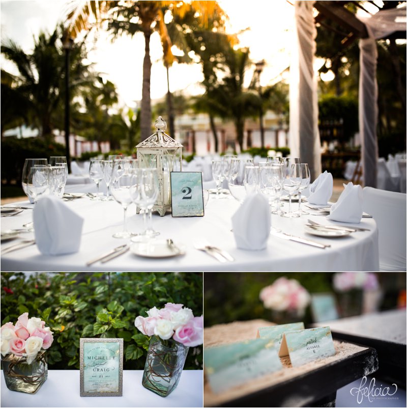 images by feliciathephotographer.com | Destination Beach Wedding | Mexico Resort | Photography | Azul Sensatori | golden hour | details | table settings | rustic | pastel pink flowers | name tags | mint green | sunset | 