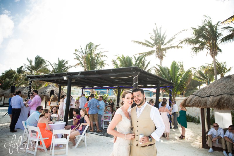 images by feliciathephotographer.com | Destination Beach Wedding | Mexico Resort | Photography | Azul Sensatori | cocktail hour | bride | groom | drinks | palm trees | friends and family | mingling | drift wood decor | gazebo | tropical 