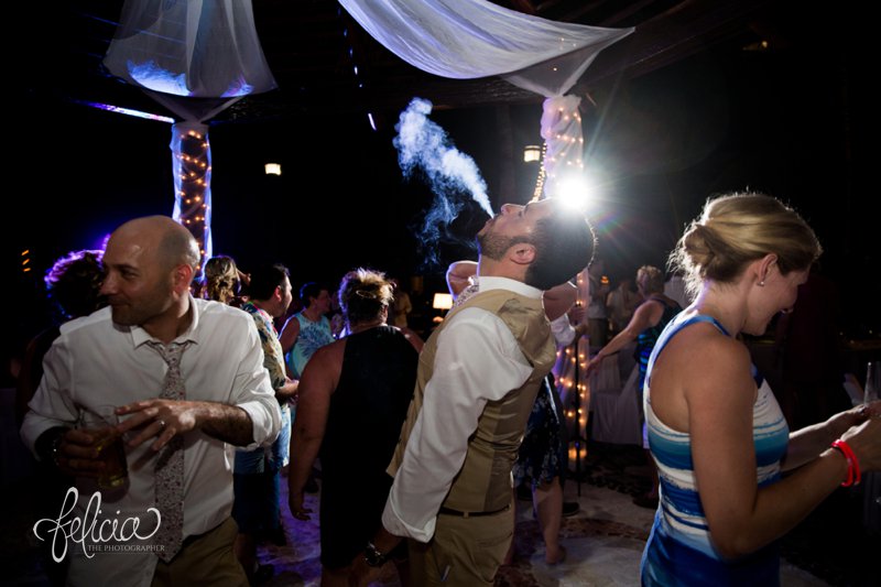 images by feliciathephotographer.com | Destination Beach Wedding | Mexico Resort | Photography | Azul Sensatori | reception | celebration | dj | romantic lights | white wooden gazebo | party | dancing | smoke | back light | 