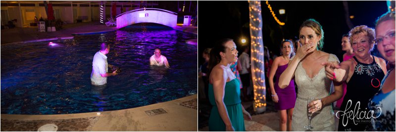 images by feliciathephotographer.com | Destination Beach Wedding | Mexico Resort | Photography | Azul Sensatori | reception | celebration | jumping in the pool | shocked reaction | adventure | dare