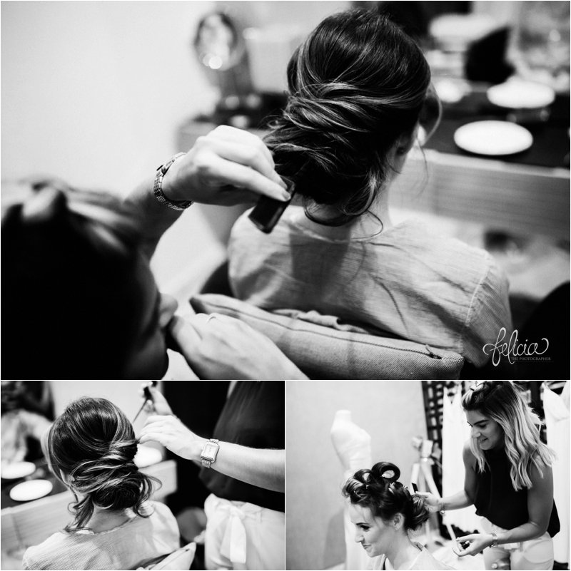 images by feliciathephotographer.com | Destination Beach Wedding | Mexico | Photography | Getting Ready | Hair | Makeup | Up-Do | Curls | Black and White | Hair Spray | Glamorous |
