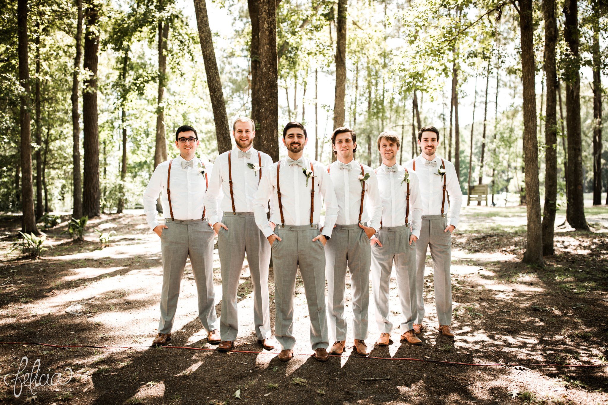 images by feliciathephotographer.com | destination wedding | the makey house | dave gibson coordinator | travel photographer | Savannah, georgia | southern | portrait | groomsmen | game face | pre-ceremony | trees | forest | brown hipster shoes | suspenders | bow ties | green