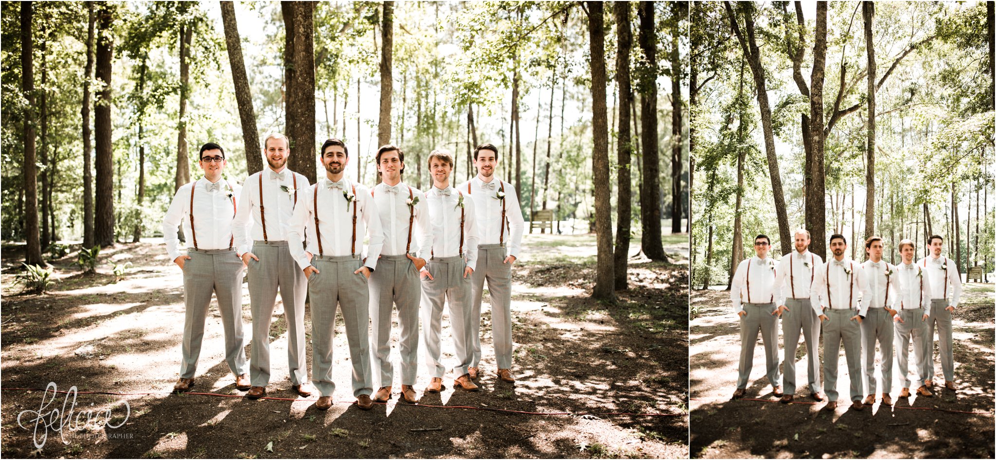 images by feliciathephotographer.com | destination wedding | the makey house | dave gibson coordinator | travel photographer | Savannah, georgia | southern | portrait | groomsmen | game face | pre-ceremony | trees | forest | brown hipster shoes | suspenders | bow ties | green