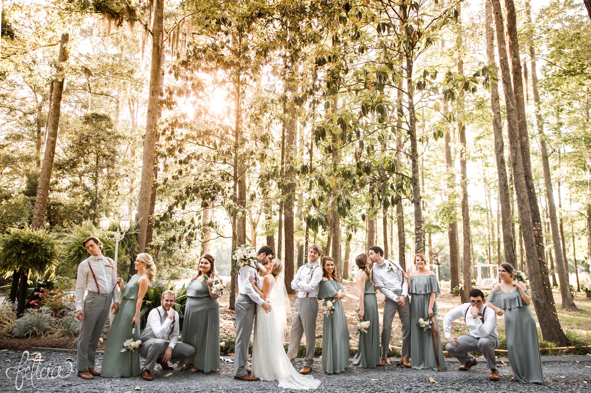 images by feliciathephotographer.com | destination wedding | the makey house | dave gibson coordinator | travel photographer | Savannah, georgia | southern | portrait | bridal party | kiss | true love | forest | trees | green | golden hour | silly pose | friends | 