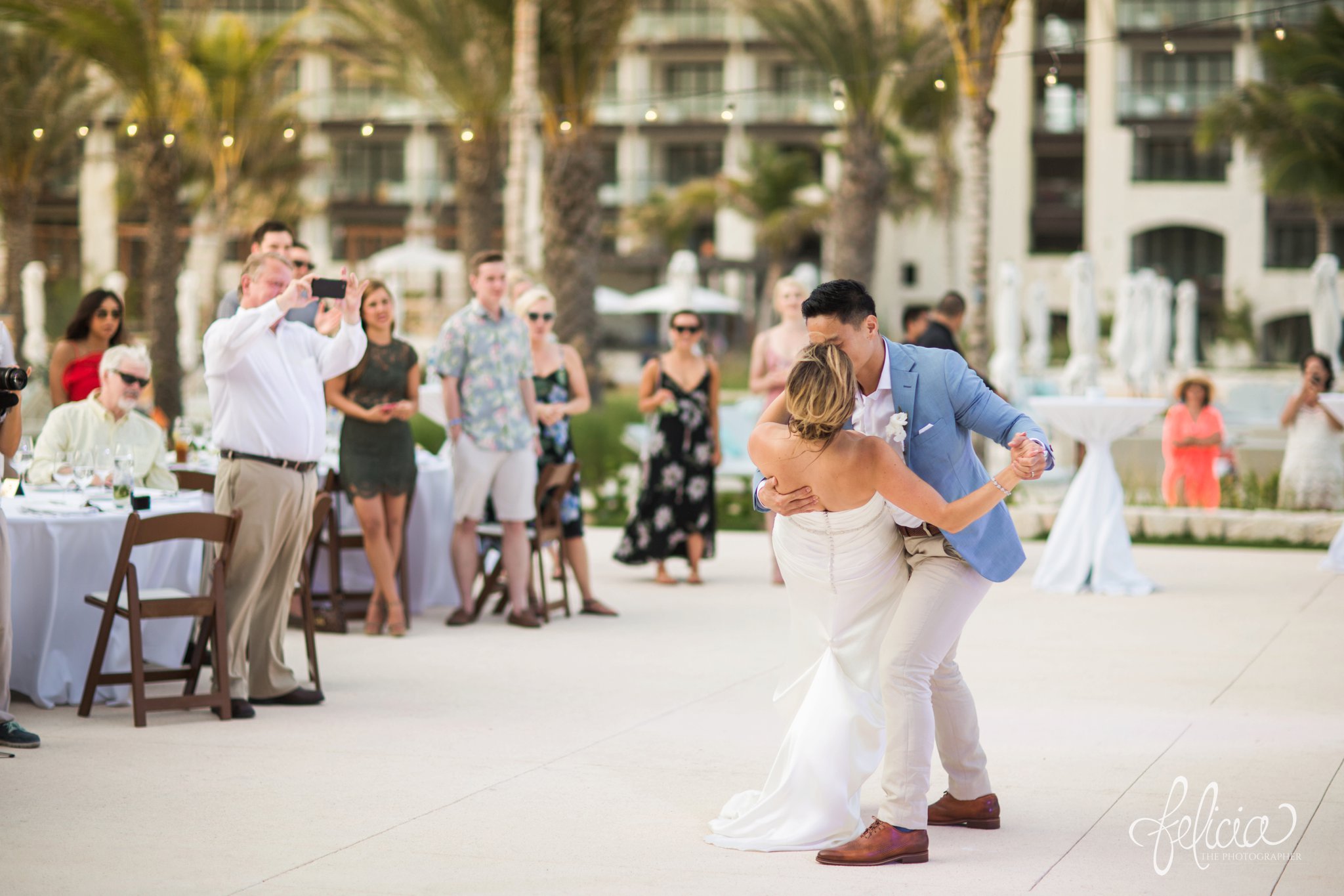 images by feliciathephotographer.com | Destination Beach Wedding | Unicco 20 87 | Photographer | L&S Travel | reception | first dance | groovy | chic | palm trees | silly | joyful | fun | chic | celebration | party | dip | twirl | romantic lights 