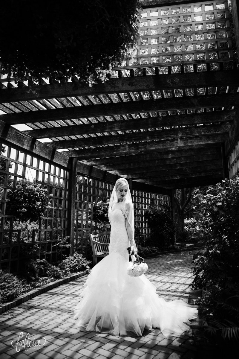 images by feliciathephotographer.com | destination wedding photographer | westin north shore | Chicago botanical gardens | black and white portrait | rose bouquet | wooden pergola | natural light | romantic | chic | greenery | 