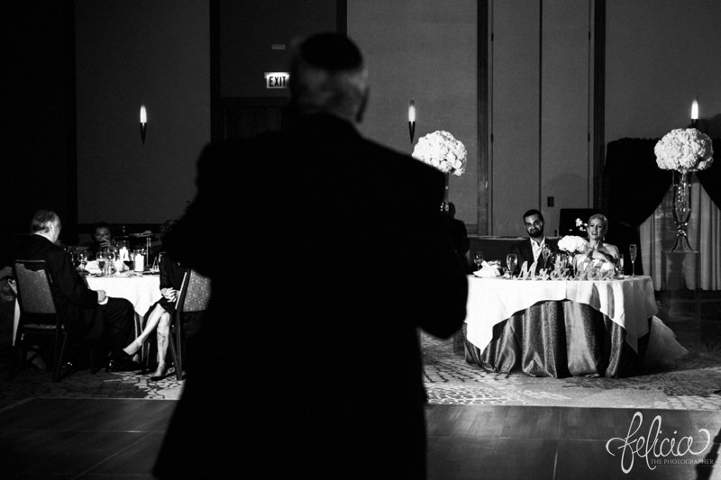 images by feliciathephotographer.com | destination wedding photographer | westin north shore | Chicago botanical gardens | reception details | toasts | speech | father of the bride | reaction | sentimental | meaningful | true love | celebration | florals | contrast | black and white