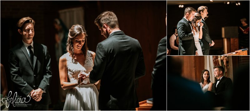 images by feliciathephotographer.com | wedding photographer | kansas city missouri | industrial | romantic | neutral | natural light | ceremony | exchanging rings | lace dress | laughter | joy | praying 