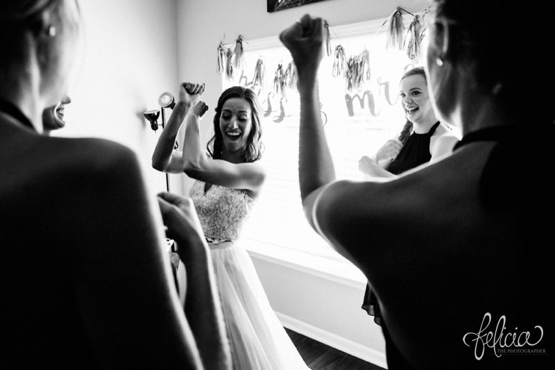 images by feliciathephotographer.com | wedding photographer | kansas city missouri | industrial | romantic | neutral | black and white | mori lee | Mia's bridal | pre ceremony | getting ready | dance party | joy 