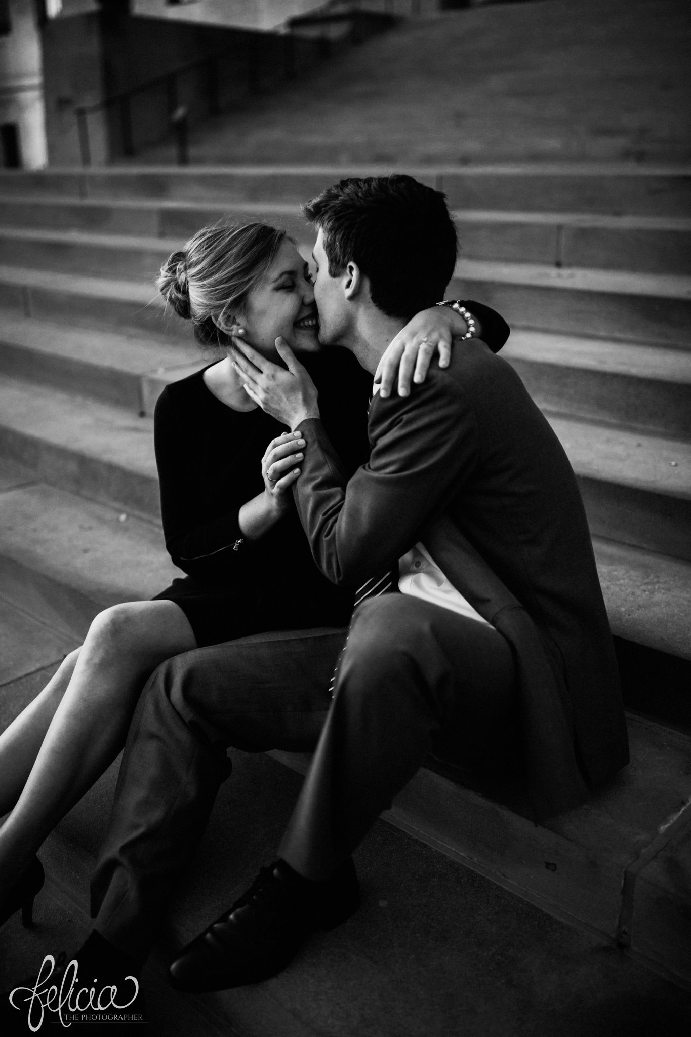 images by feliciathephotographer.com | wedding photographer | kansas city missouri | engagement | kiss | true love | romantic | black and white | classy | elegant | laughter | joy | 