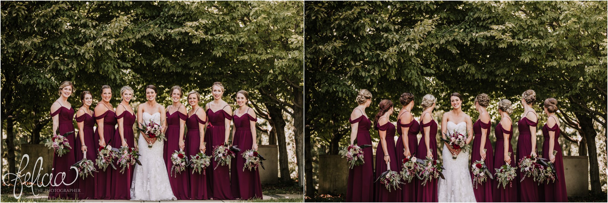images by feliciathephotographer.com | wedding photographer | kansas city | bridesmaids | portrait | nelson atkins art museum | burgundy dresses | kennedy blue | emily hart | rustic florals | 