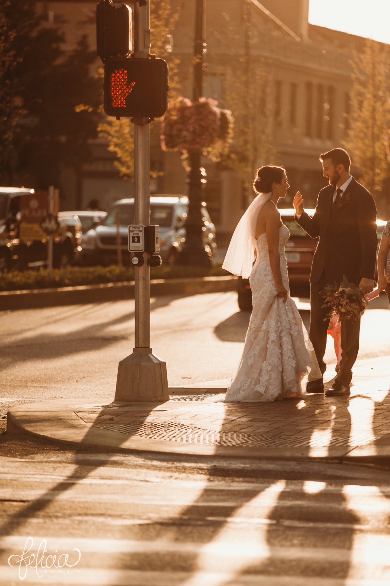 images by feliciathephotographer.com | wedding photographer | kansas city | golden hour | sunset | plaza | romantic | rustic florals | lace dress | 