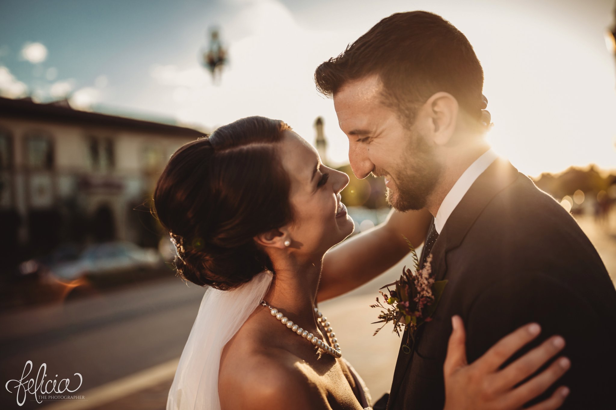 images by feliciathephotographer.com | wedding photographer | kansas city | portrait | bride and groom | romantic | golden hour | sunset | joy | classic | pearls | 