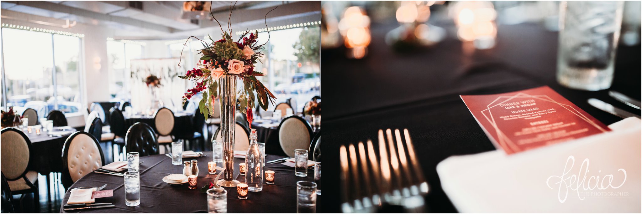 images by feliciathephotographer.com | wedding photographer | kansas city | details | reception | rustic floral center pieces | place seatings | classic | 
