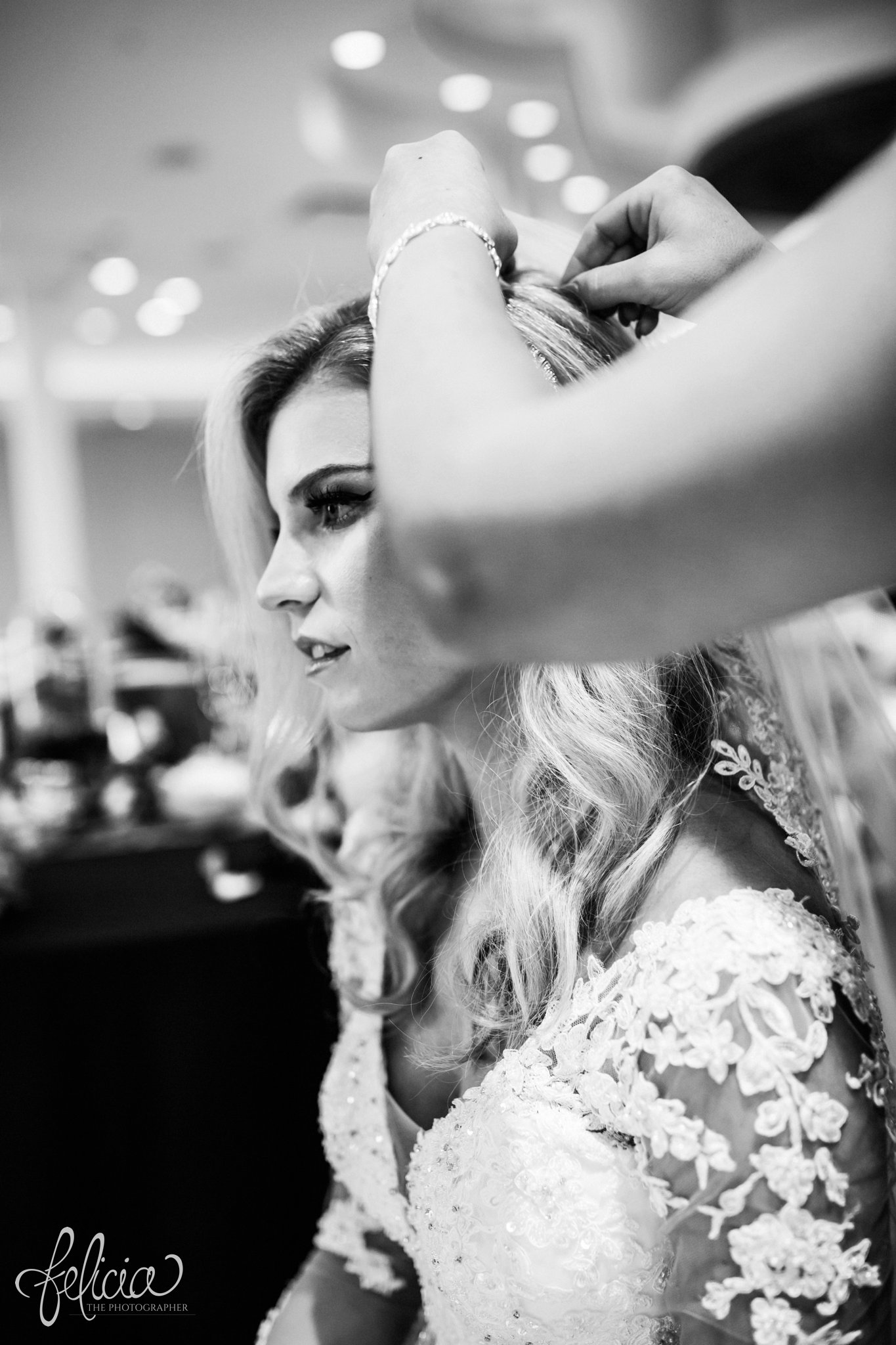 images by feliciathephotographer.com | wedding photographer | kansas city | redemptorist | classic | black and white | getting ready | pre-ceremony | lace dress | whimsical | paradise hair and makeup | bride | 