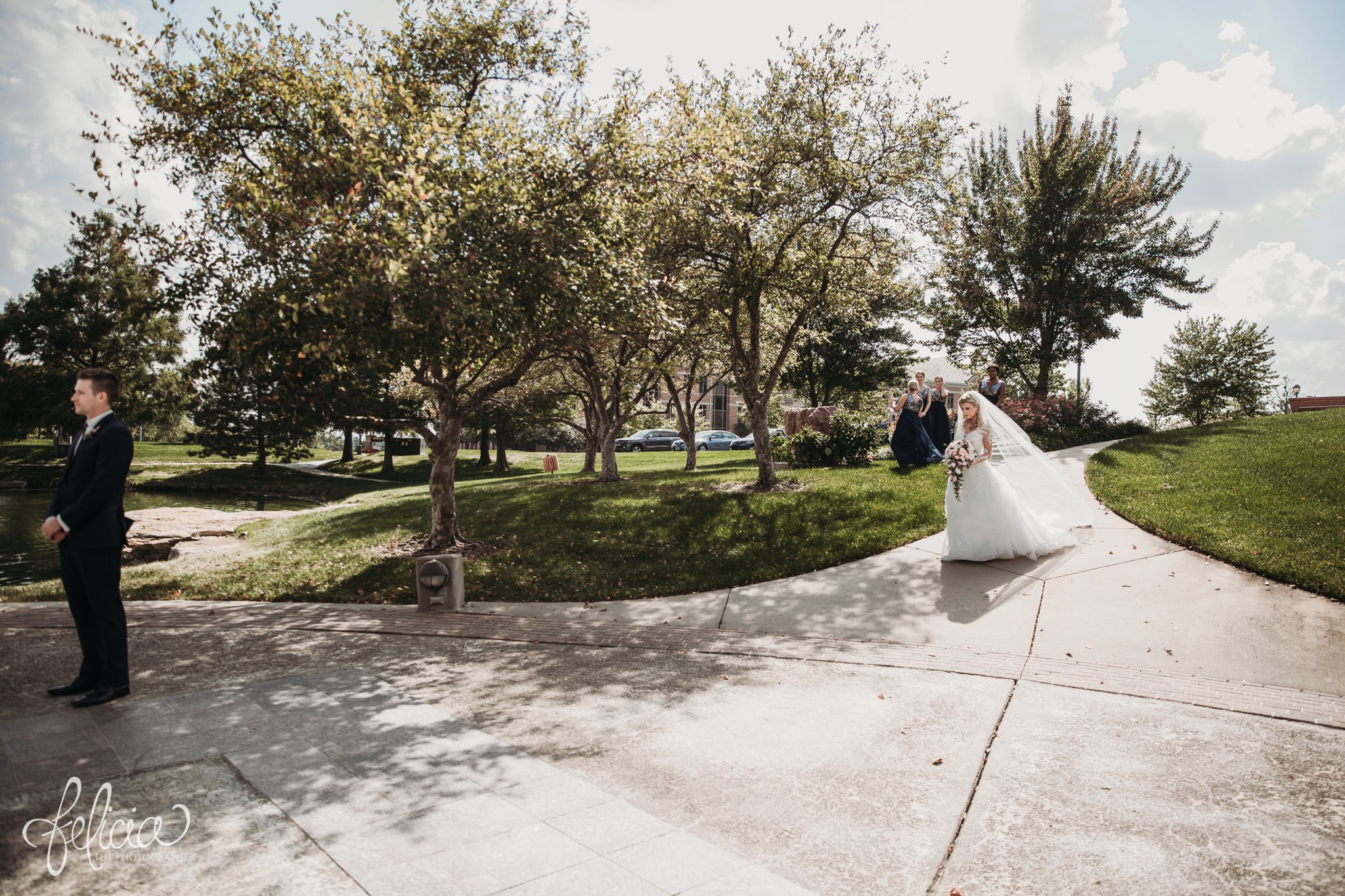 images by feliciathephotographer.com | wedding photographer | kansas city | redemptorist | classic | first look | trees | whimsical | waiting for the bride | lace veil | romantic | 