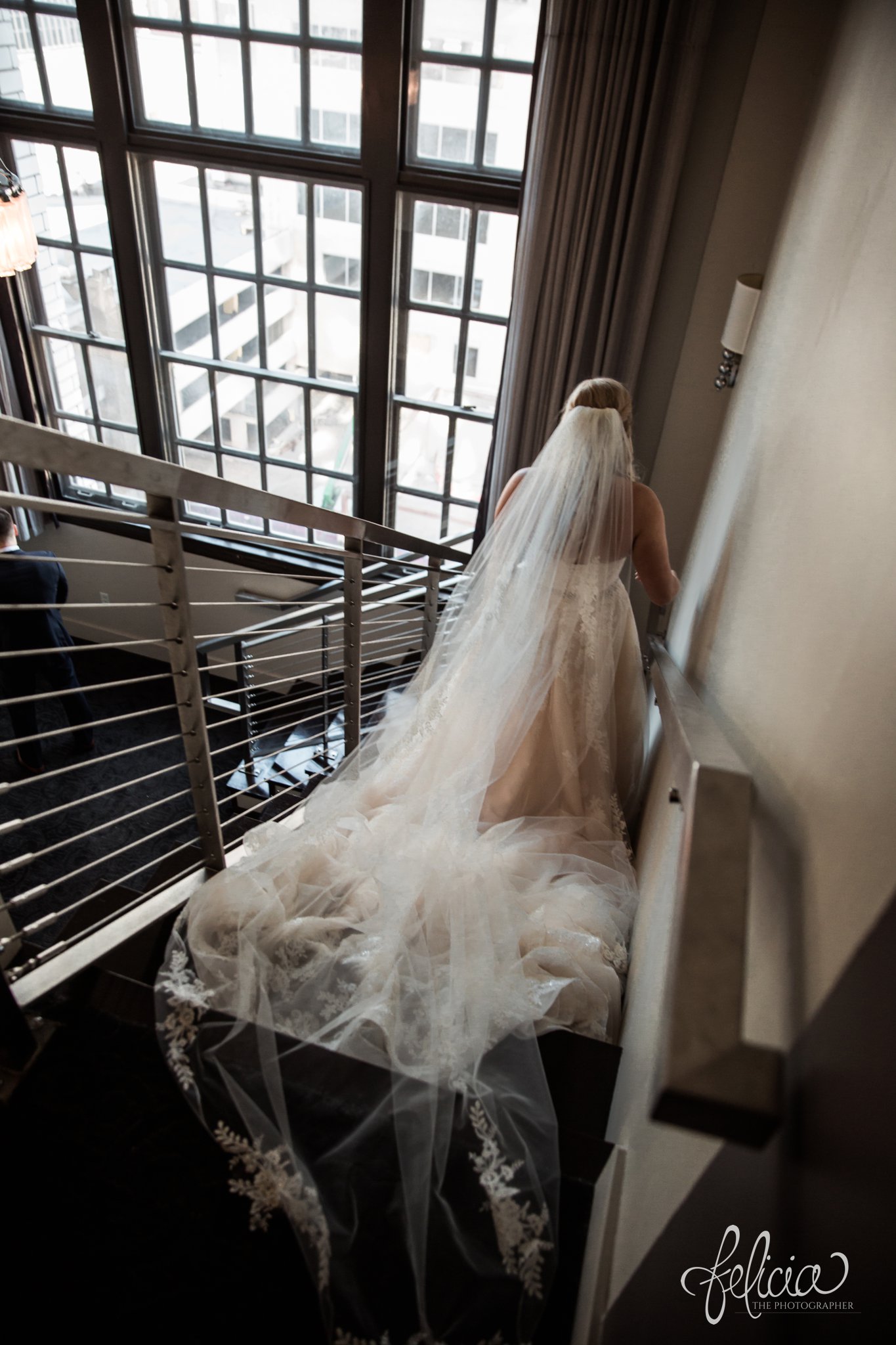 images by feliciathephotographer.com | wedding photographer | downtown kansas city | pre-ceremony | first look | staircase | romantic | waiting groom | natural light | 