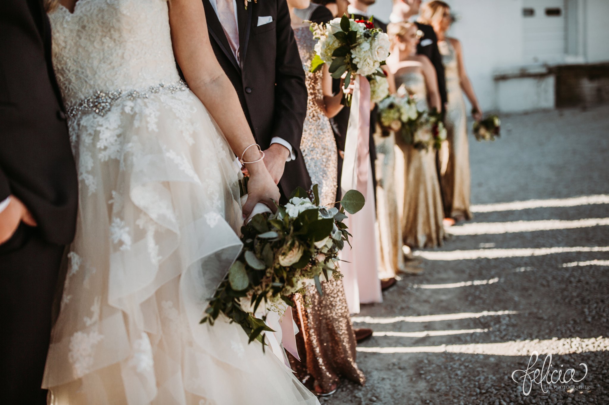 images by feliciathephotographer.com | wedding photographer | downtown kansas city | details | sparkles | sequins | bella bridesmaid | belle vogue | lace fitted bodice | long tule train | wild hill flowers | 