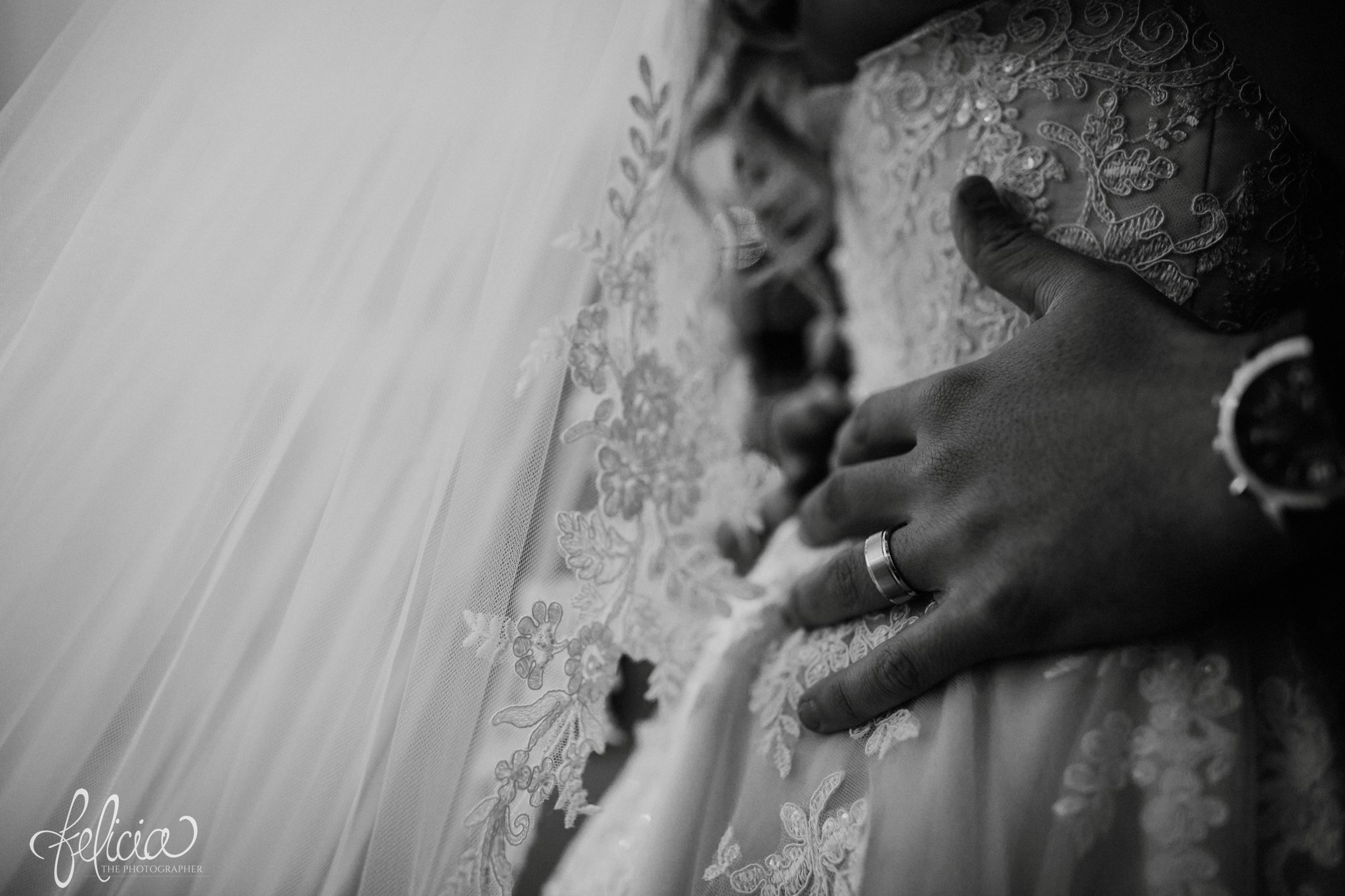 images by feliciathephotographer.com | wedding photographer | downtown kansas city | details | joslin's jewelry | men's band | black and white | lace dress | long veil | contrast | 