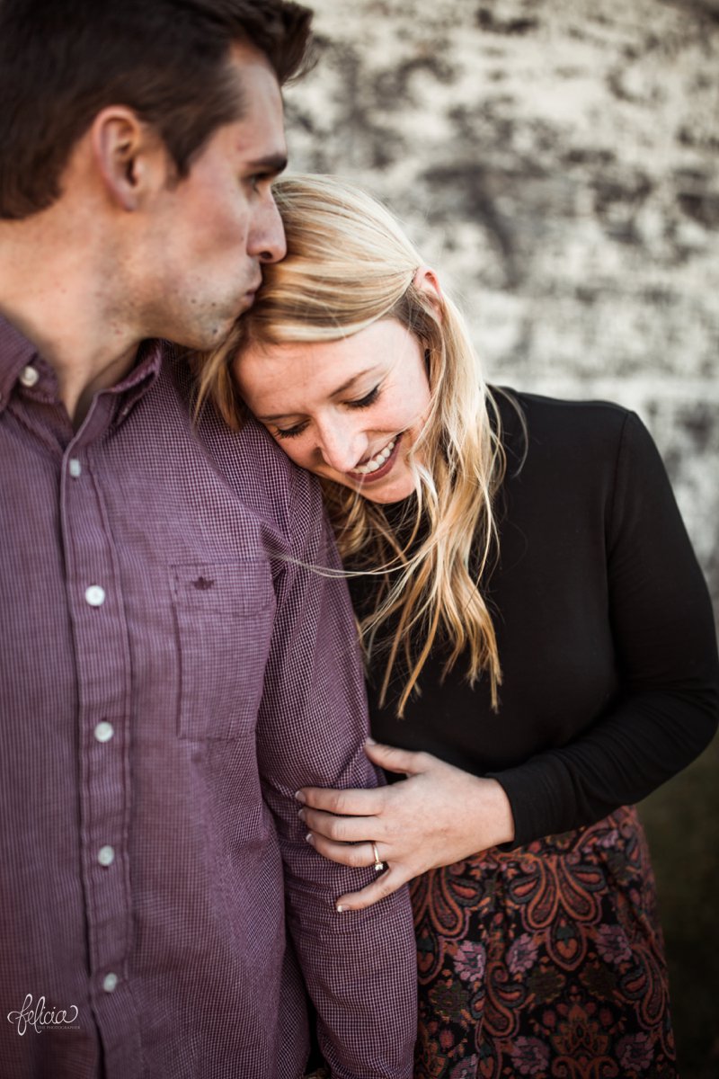 images by feliciathephotographer.com | engagement photographer | kansas city | boho | chill | edgy | esession wardrobe inspo | what to wear | purple | burgundy | natural | romantic | paisley | forehead kisses | 