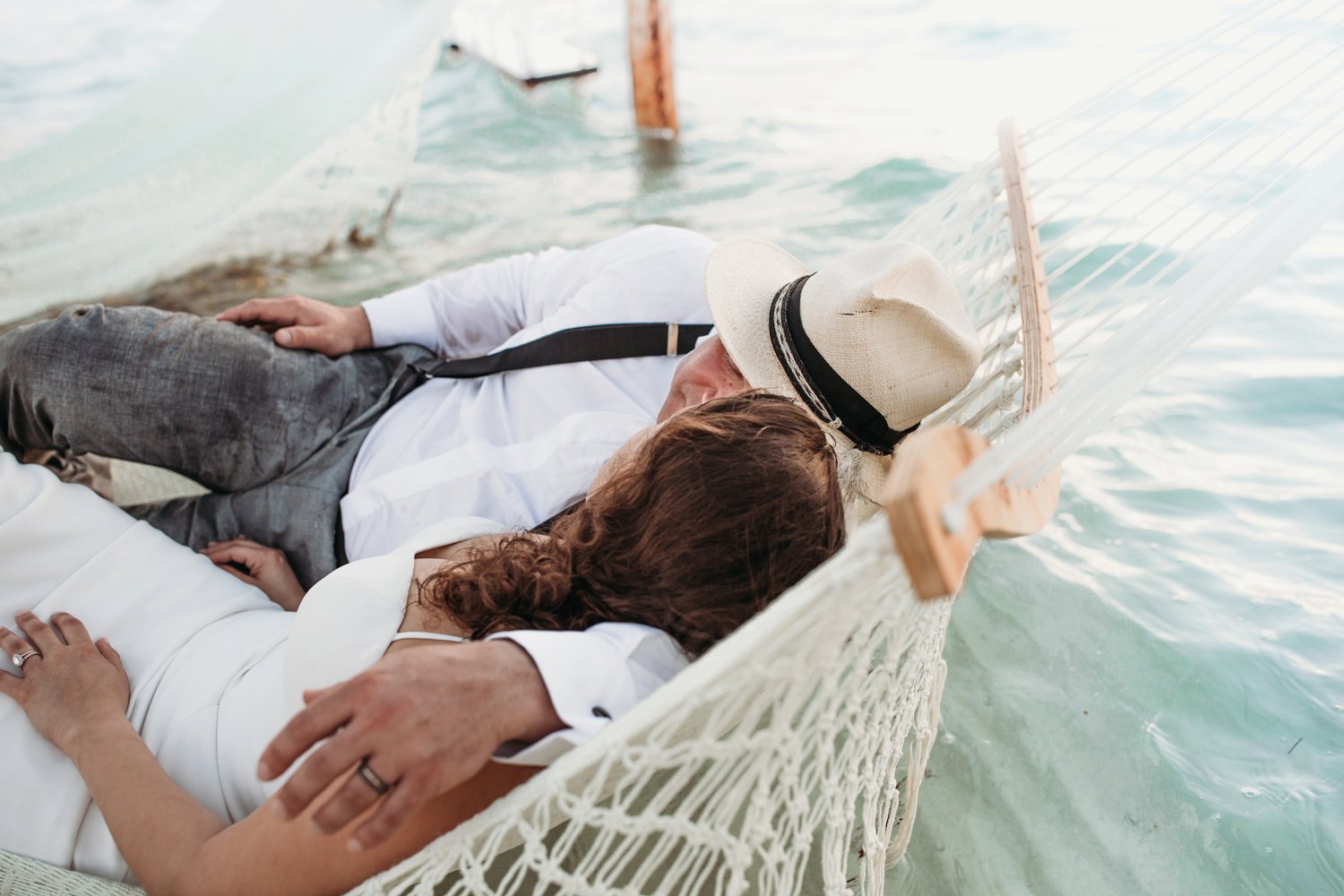  images by feliciathephotographer.com | destination wedding photographer | mexico | tropical | fiji | venue | azul beach resort | riviera maya | sunrise bridal portraits | blue waters | hammocking over the ocean | romantic | whimsical | elegant | 