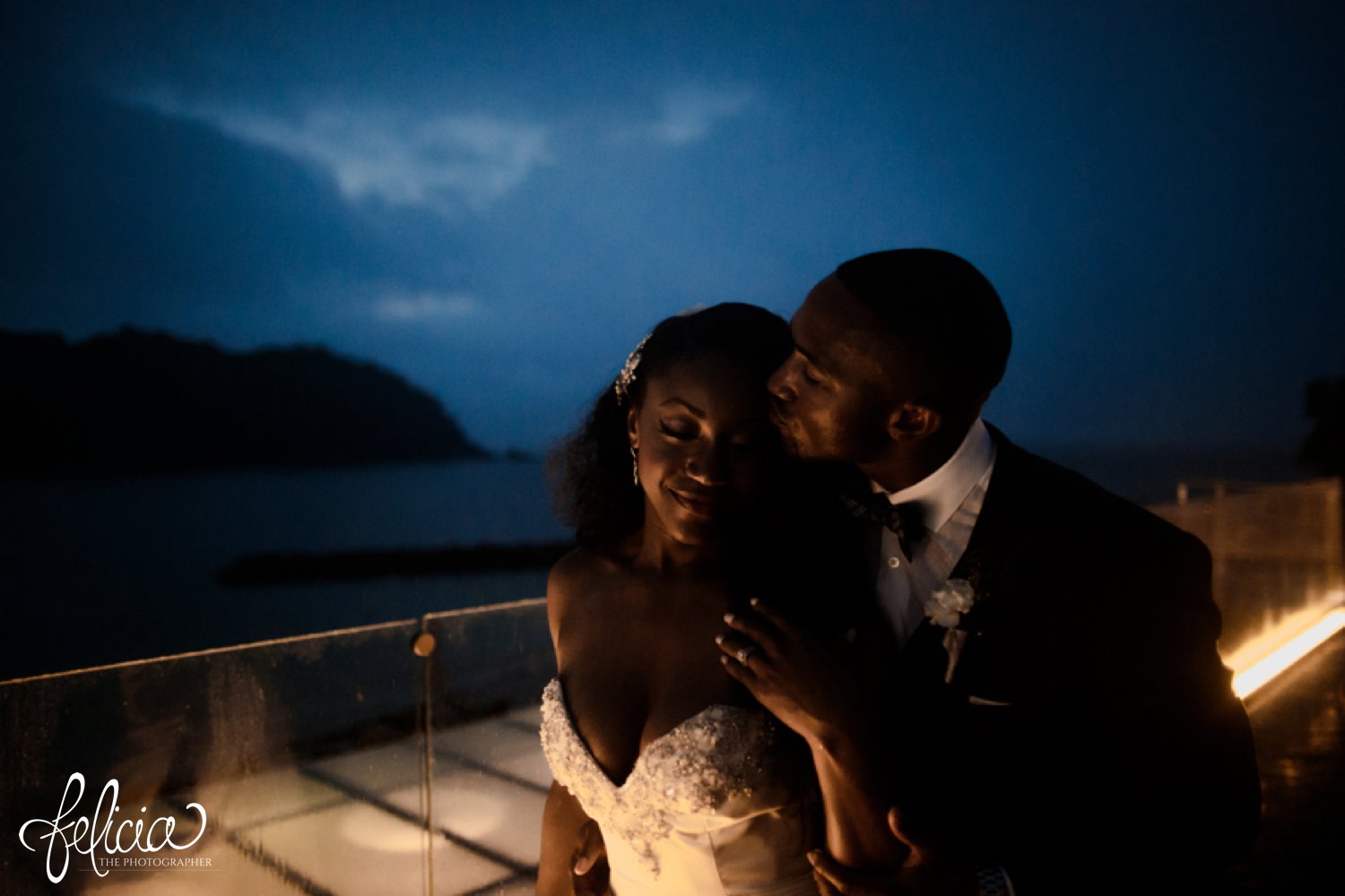   images by feliciathephotographer.com | destination wedding photographer | st lucia | l&s travel | the Royalton | couple portraits | bride and groom | night on the beach | thunder storm | fire lighting | romantic | white gown | kleinfeld | navy suit | 