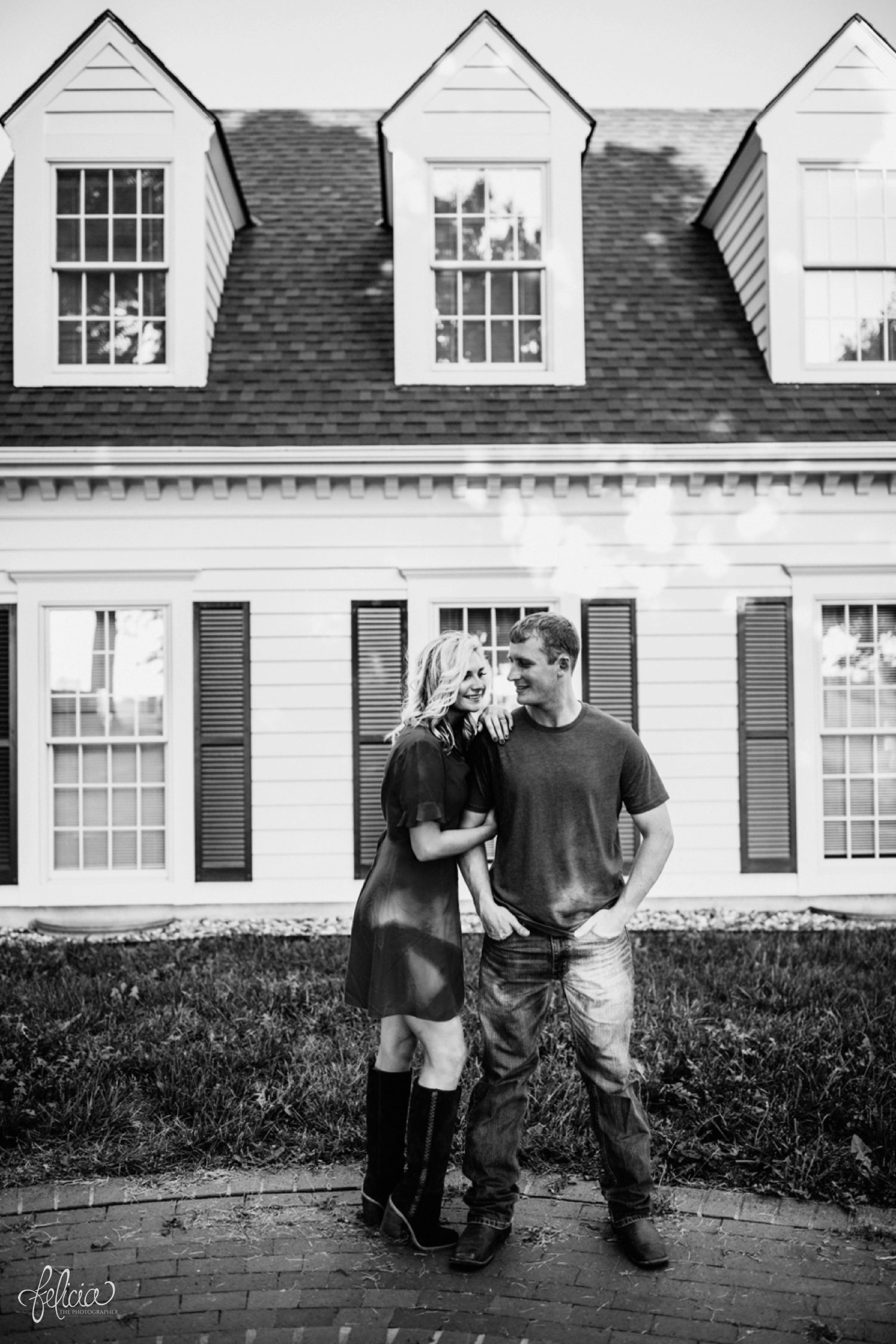 images by feliciathephotographer.com | destination wedding photographer | engagement | farmhouse | country | kansas city | sweet southern | red dress | nordstrom rack | unique halo diamond ring | casual | brown boots | amazon | cowboy | black and white | 