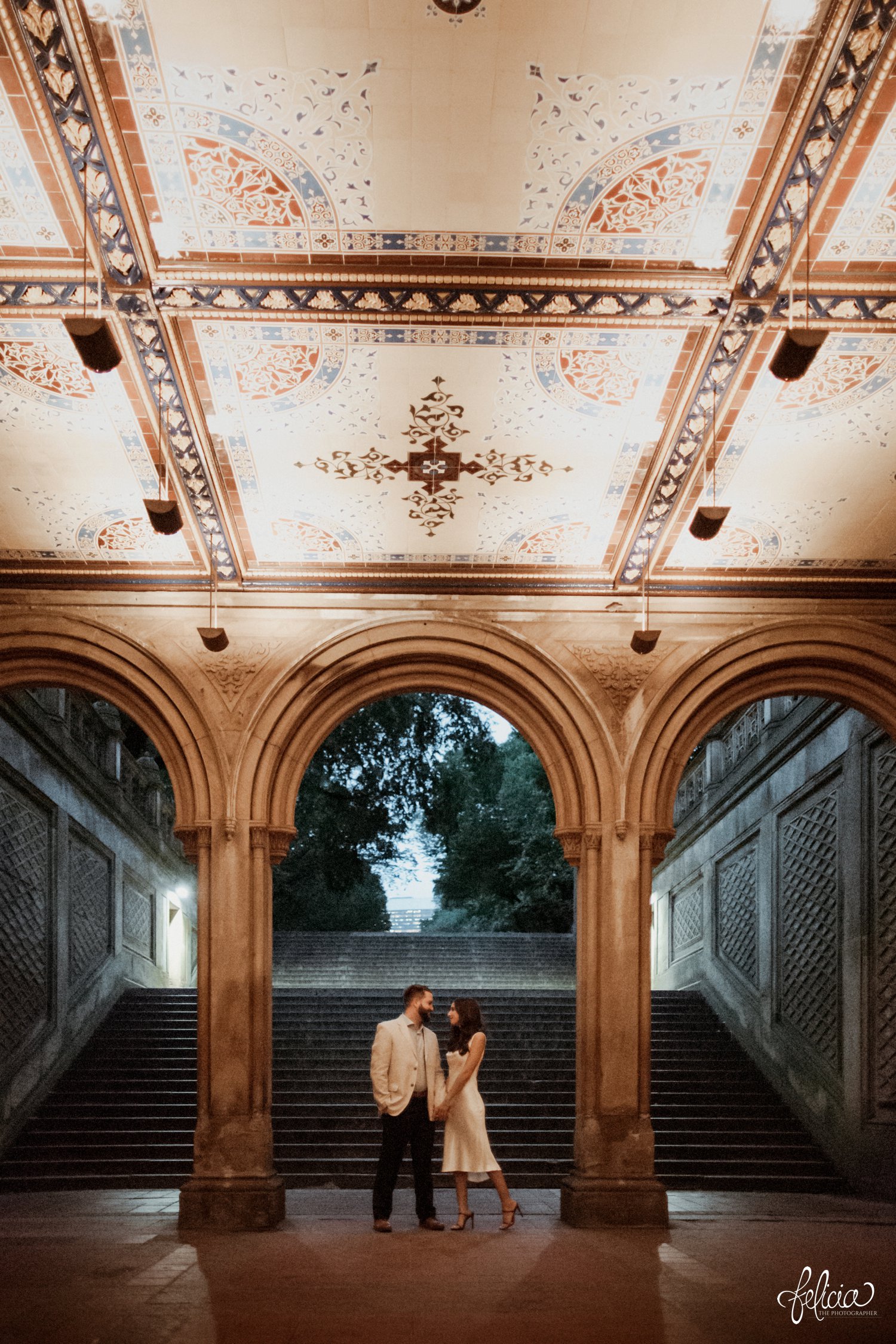  images by feliciathephotographer.com | destination wedding photographer | elopement | new york city | second look | bethesda | central park | detailed ceiling | symmetry | architecture | romantic | classic | cowl neck dress | 