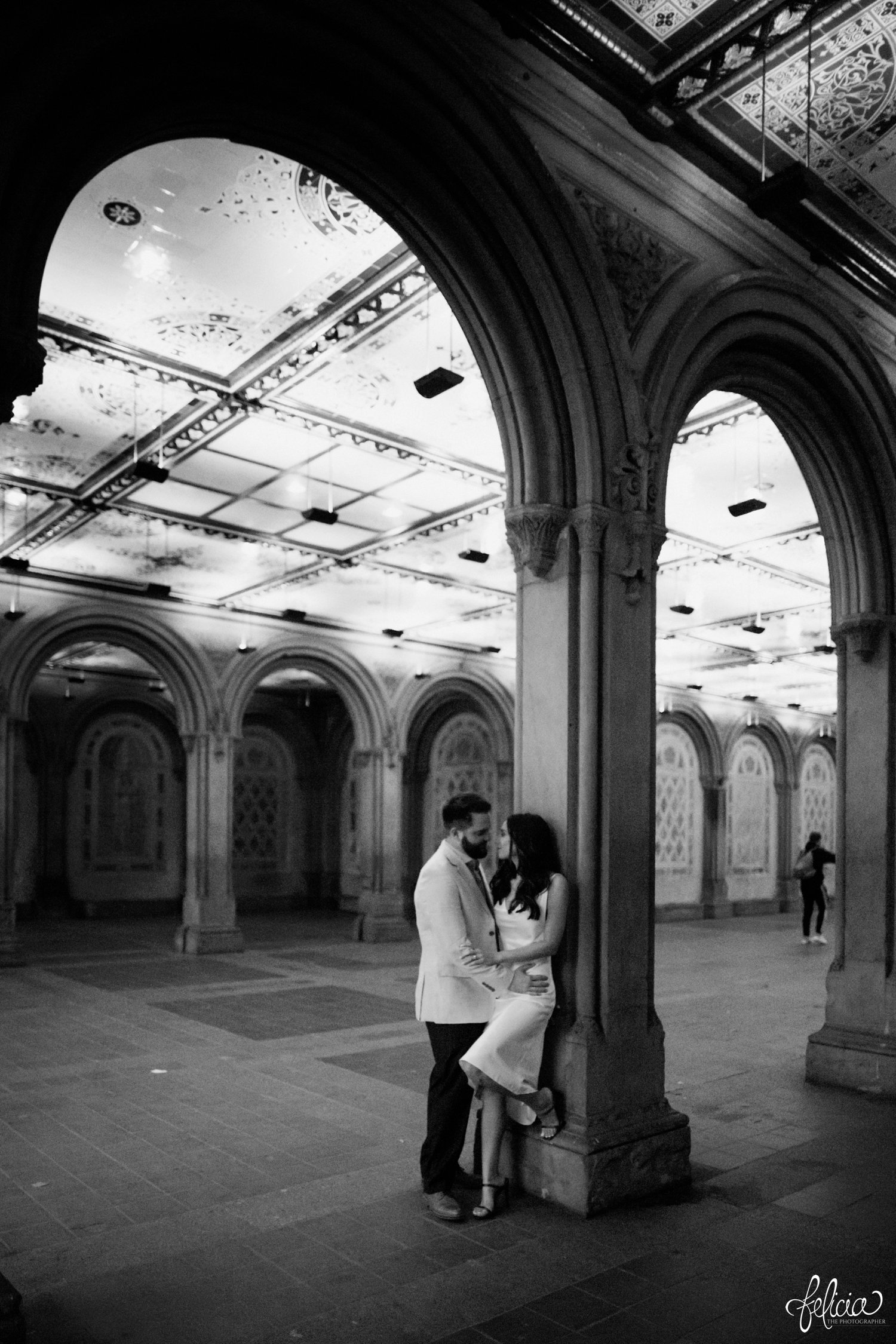 images by feliciathephotographer.com | destination wedding photographer | elopement | new york city | second look | bethesda | central park | detailed ceiling | architecture | romantic | classic | cowl neck dress | black and white | 