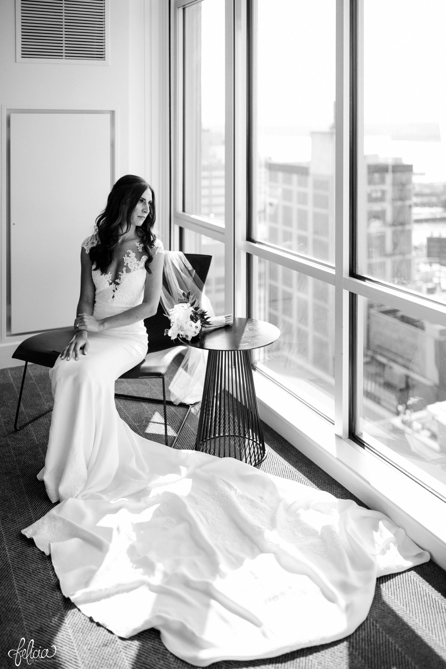 images by feliciathephotographer.com | destination wedding photographer | new york city | details | classic | shoes | pre ceremony | getting ready | kimpton ink48 hotel | putting on the dress | lace detail | open back | nordstrom | pronovias | long train | black and white | 