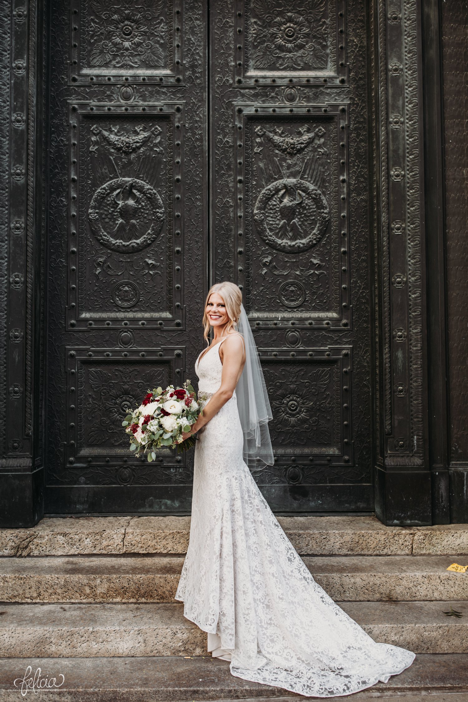 images by feliciathephotographer.com | destination wedding photographer | kansas city | bridal portrait | lace dress | elegant | fabulous frocks kc | dramatic bouquet | wild hill flowers | rustic | 