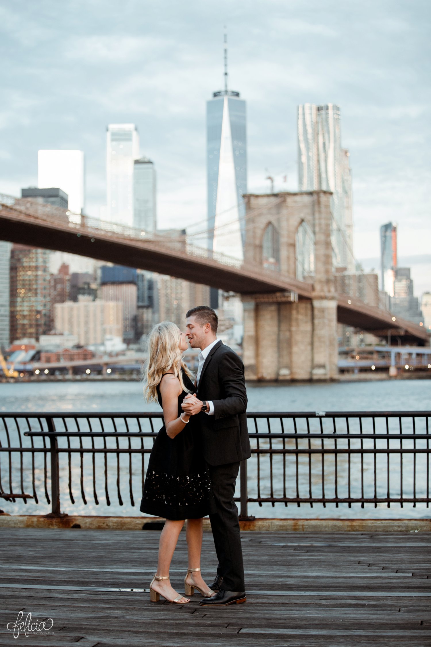images by feliciathephotographer.com | destination wedding photographer | engagement | new york city | brooklyn bridge | skyline | formal | classic | true love | romantic | dance | 