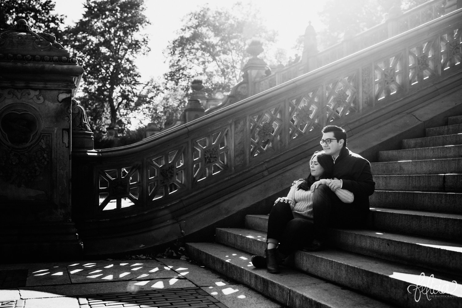images by feliciathephotographer.com | destination wedding photographer | engagement | new york city | central park | downtown | urban | casual | classic | romantic | preppy | autumn | fall leaves | diamond ring | black and white | 